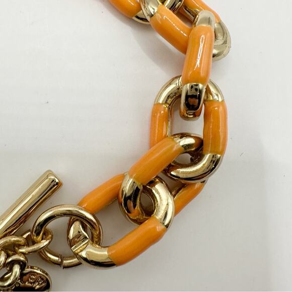 J Crew Enamel Link Bracelet Gold Tone Sweet Marigold Orange Preppy Classic - Picture 7 of 8